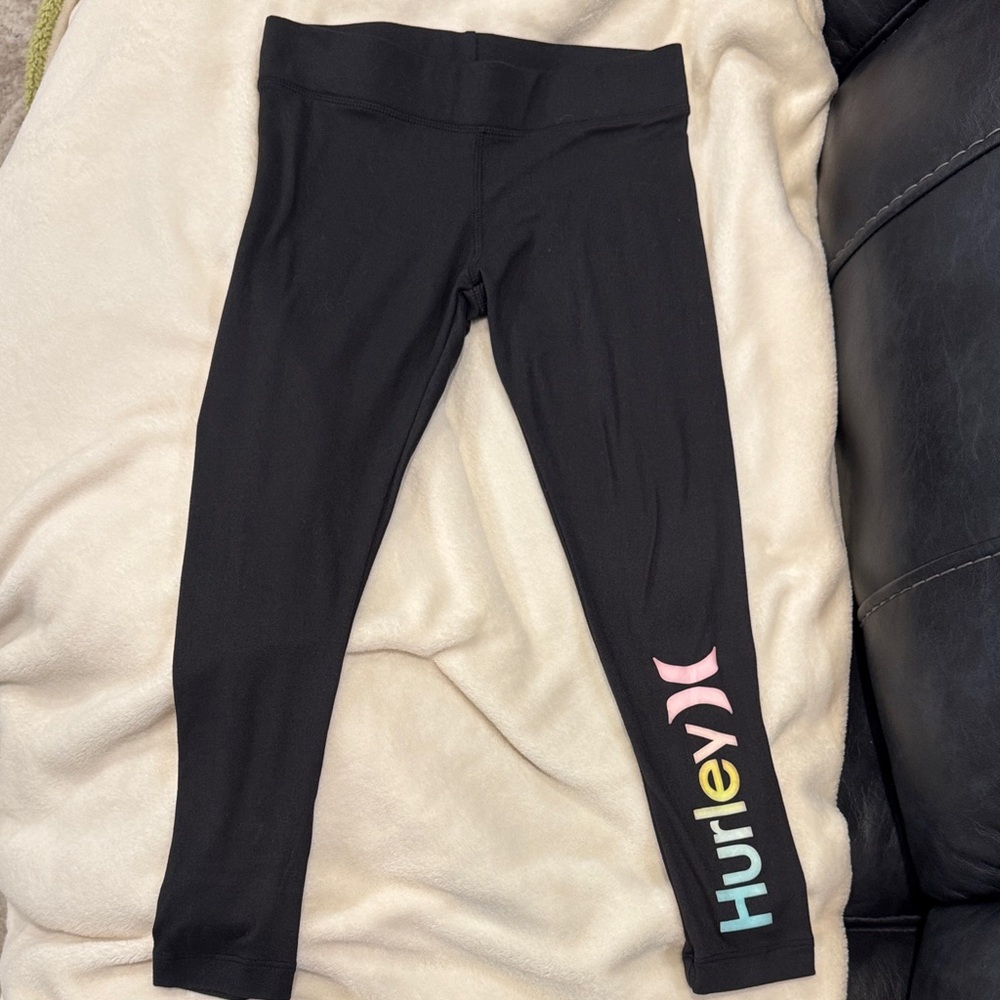 Hurley Kids Black Leggings with Colorful Logo Size Small 8-10 yrs